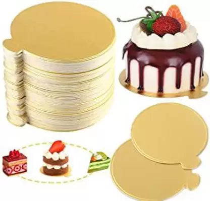 Golden Cake Stand, Cake Board Cake Base Round 7.25 inches, 1 Pond Base Paper Cake Server  (Gold, Pack of 70)