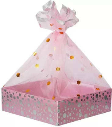 Wooden Wedding Gift Hamper Packaging Baskets, Room Hamper, 8x8 inches, Polka Pink Storage Basket  (Pack of 1)